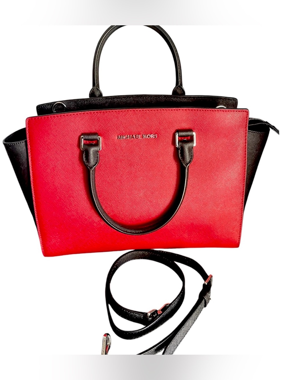 Michael Kors Saffiano Leather Like New Crossbody/Shoulder Bag/Satchel Red&Black